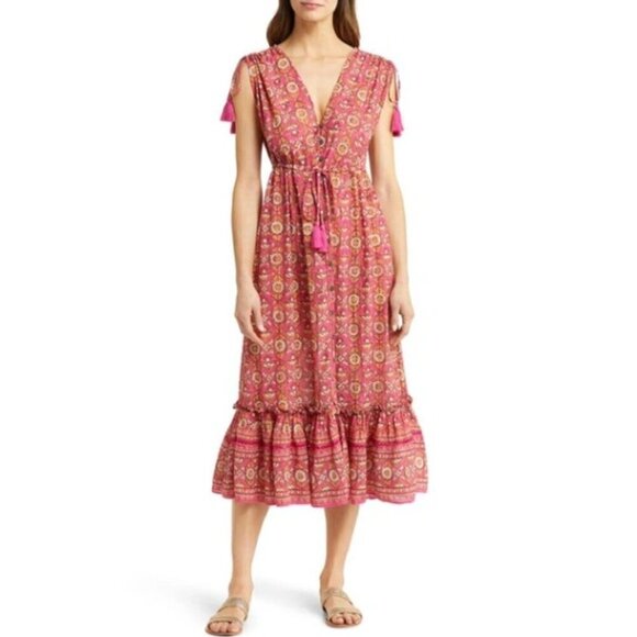Veronica Beard 'Arjuna' Printed Sleeveless Midi-Dress, Fuschia Multi - Picture 1 of 5